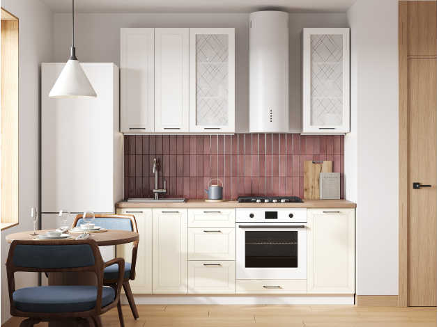 Высокий кухонный гарнитур со стеклом Вектор 200 см