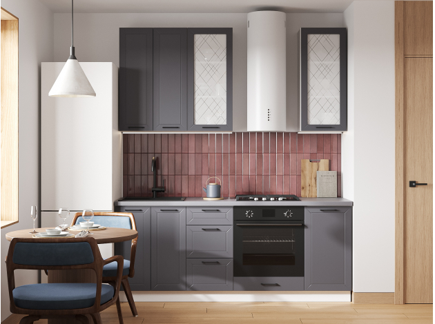 Высокий кухонный гарнитур со стеклом Вектор 200 см