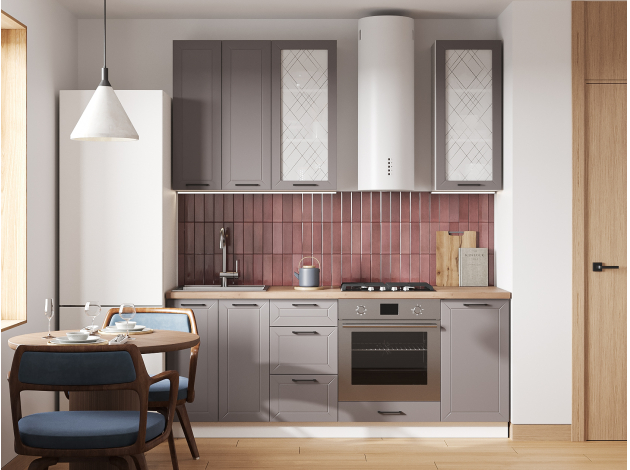 Высокий кухонный гарнитур со стеклом Вектор 200 см