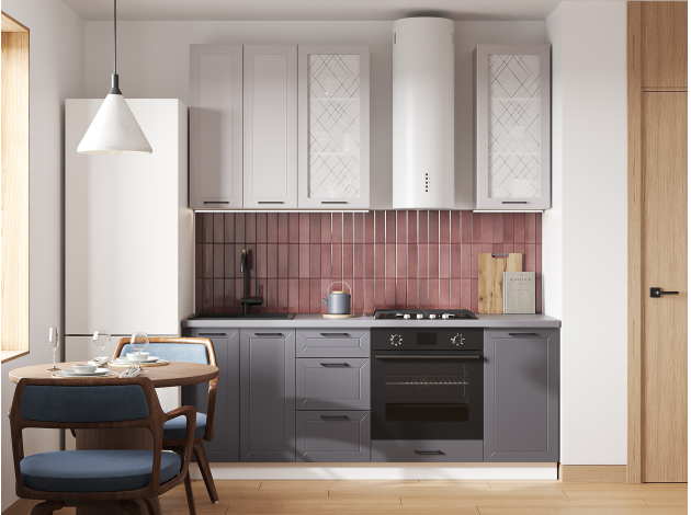 Высокий кухонный гарнитур со стеклом Вектор 200 см