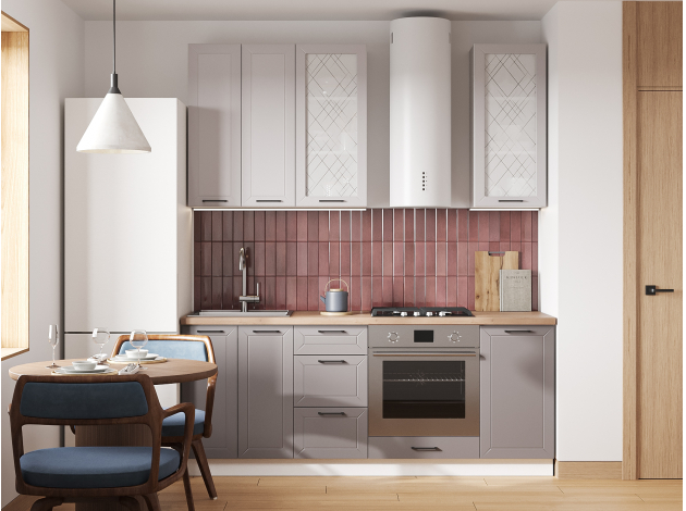 Высокий кухонный гарнитур со стеклом Вектор 200 см