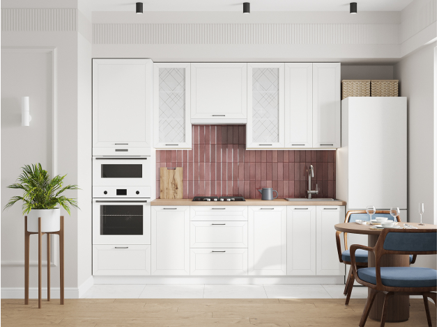 Высокий кухонный гарнитур со стеклом Вектор 260 см