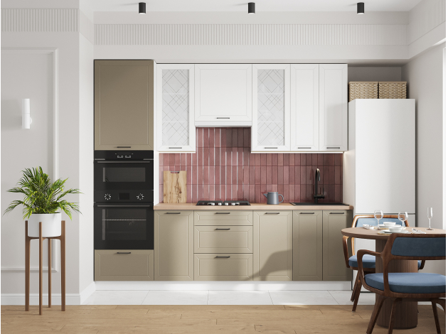 Высокий кухонный гарнитур со стеклом Вектор 260 см