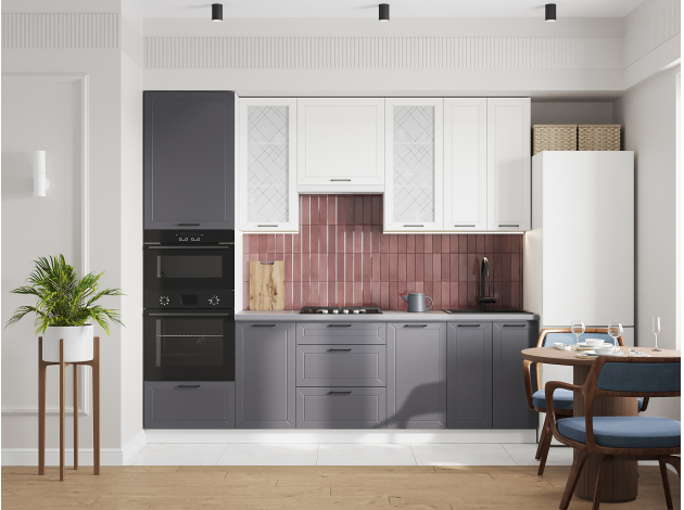 Высокий кухонный гарнитур со стеклом Вектор 260 см