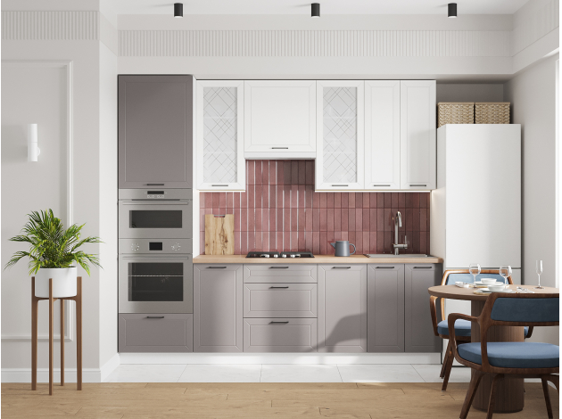 Высокий кухонный гарнитур со стеклом Вектор 260 см