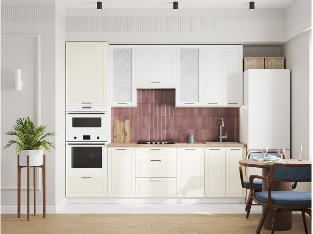 Высокий кухонный гарнитур со стеклом Вектор 260 см