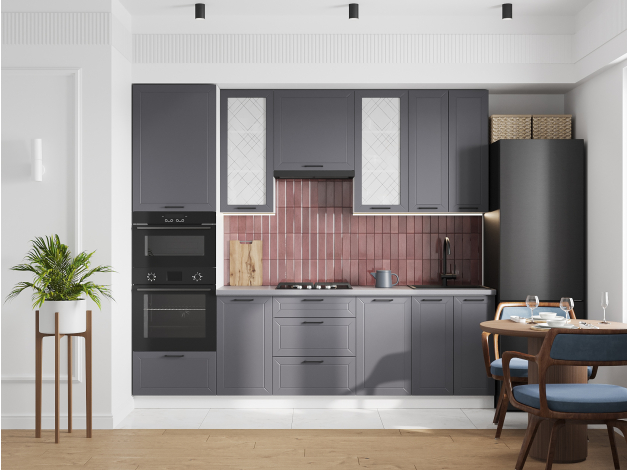 Высокий кухонный гарнитур со стеклом Вектор 260 см