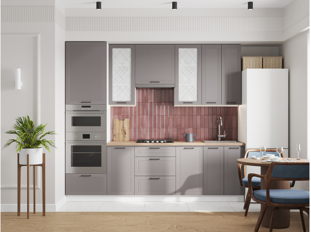 Высокий кухонный гарнитур со стеклом Вектор 260 см