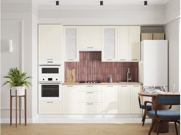 Высокий кухонный гарнитур со стеклом Вектор 260 см