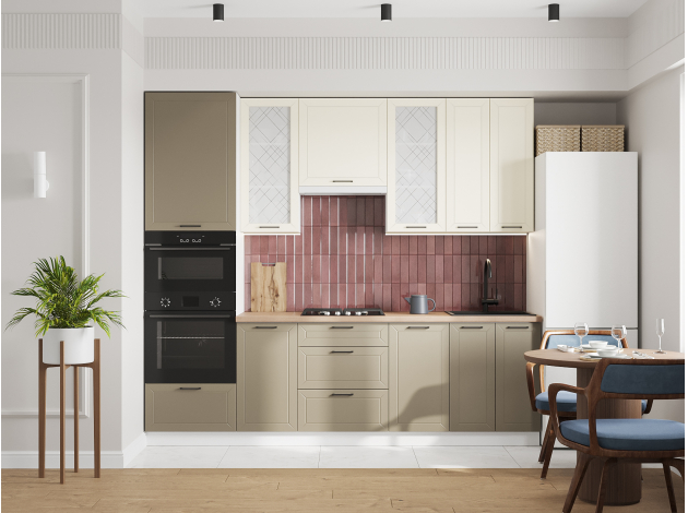 Высокий кухонный гарнитур со стеклом Вектор 260 см