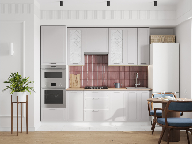 Высокий кухонный гарнитур со стеклом Вектор 260 см