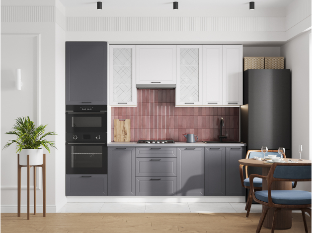 Высокий кухонный гарнитур со стеклом Вектор 260 см