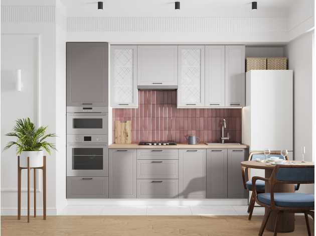 Высокий кухонный гарнитур со стеклом Вектор 260 см