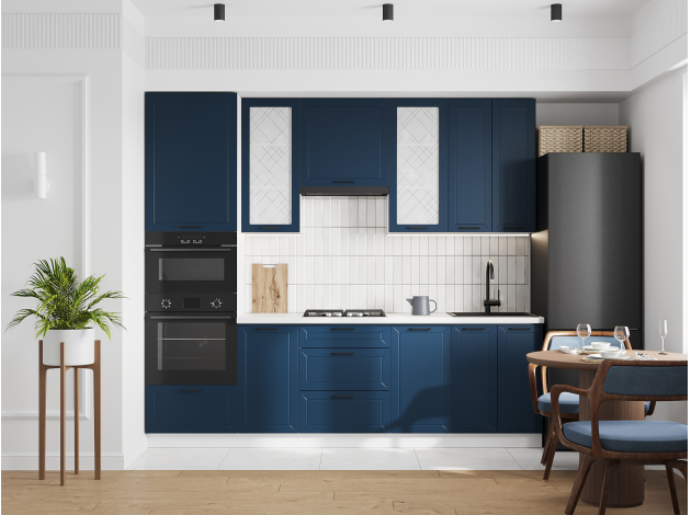 Высокий кухонный гарнитур со стеклом Вектор 260 см