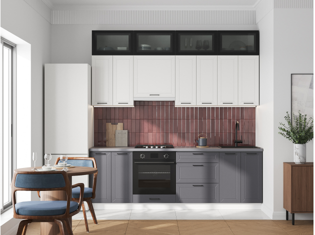 Высокий кухонный гарнитур Вектор 240 см с антресольными шкафами