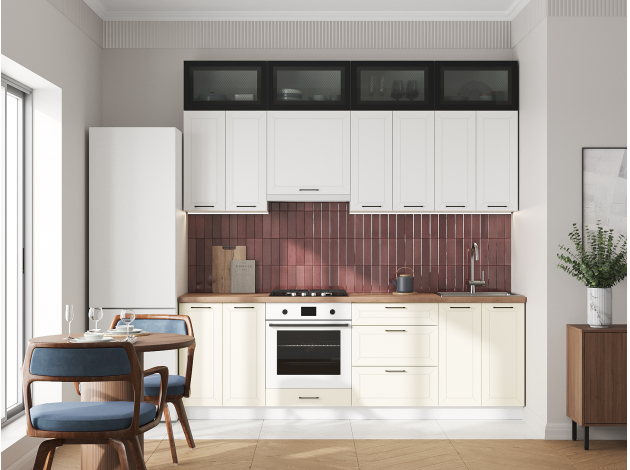 Высокий кухонный гарнитур Вектор 240 см с антресольными шкафами