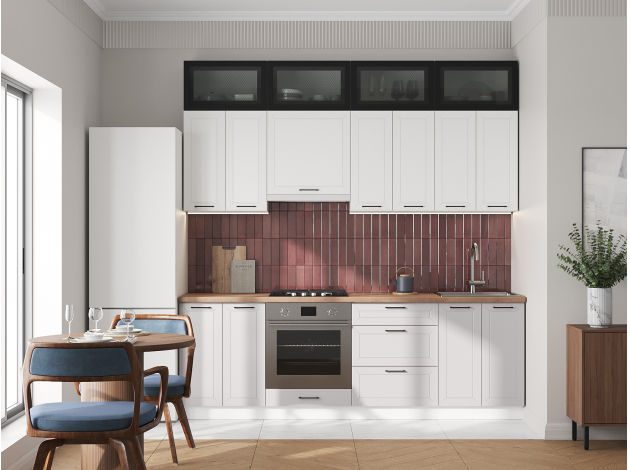 Высокий кухонный гарнитур Вектор 240 см с антресольными шкафами