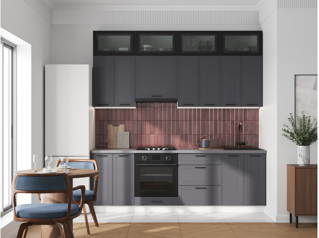 Высокий кухонный гарнитур Вектор 240 см с антресольными шкафами