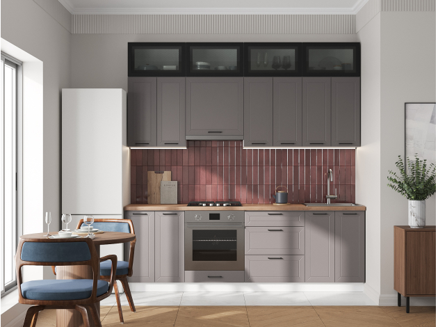 Высокий кухонный гарнитур Вектор 240 см с антресольными шкафами