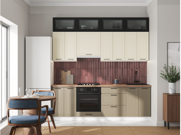 Высокий кухонный гарнитур Вектор 240 см с антресольными шкафами