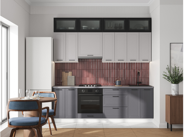 Высокий кухонный гарнитур Вектор 240 см с антресольными шкафами