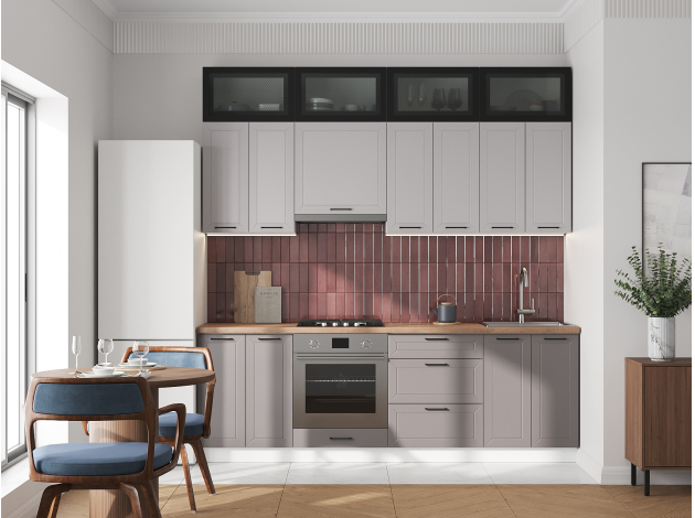 Высокий кухонный гарнитур Вектор 240 см с антресольными шкафами