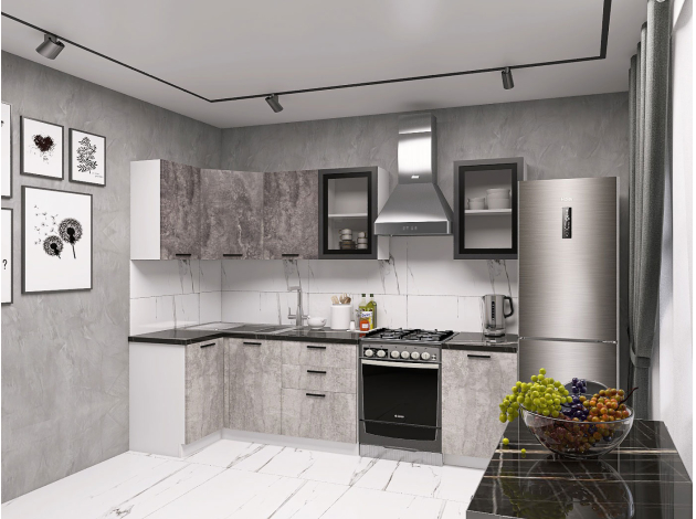 Кухонный гарнитур Модус 210х100 см со стеклом