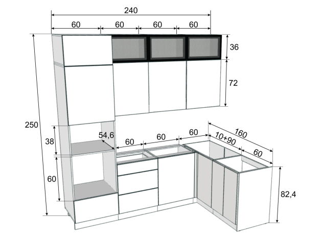 Кухонный гарнитур Модерн 240х160 см
