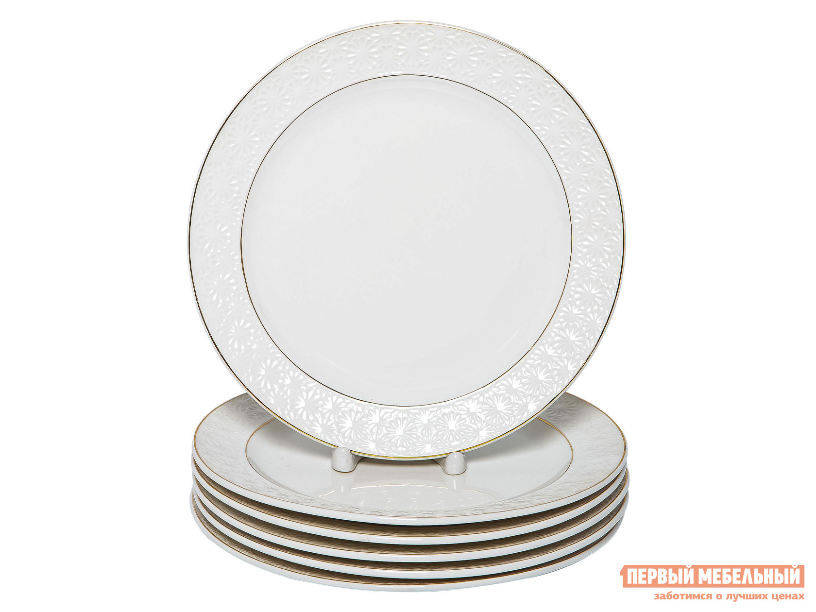 Комплект столовой посуды  Нежность 6 предметов Белый с золотом, фарфор