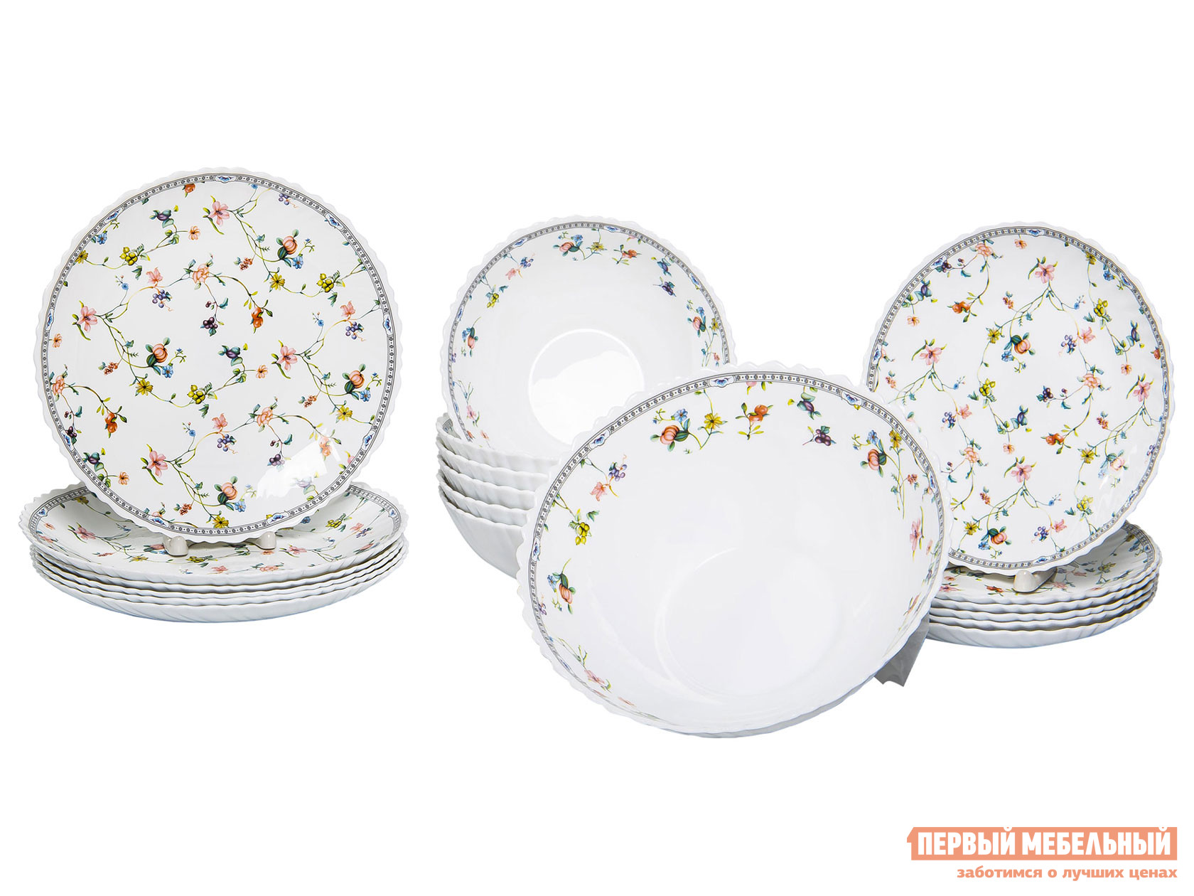 Комплект столовой посуды  Зирана 19 предметов Белый с узором, стеклокерамика