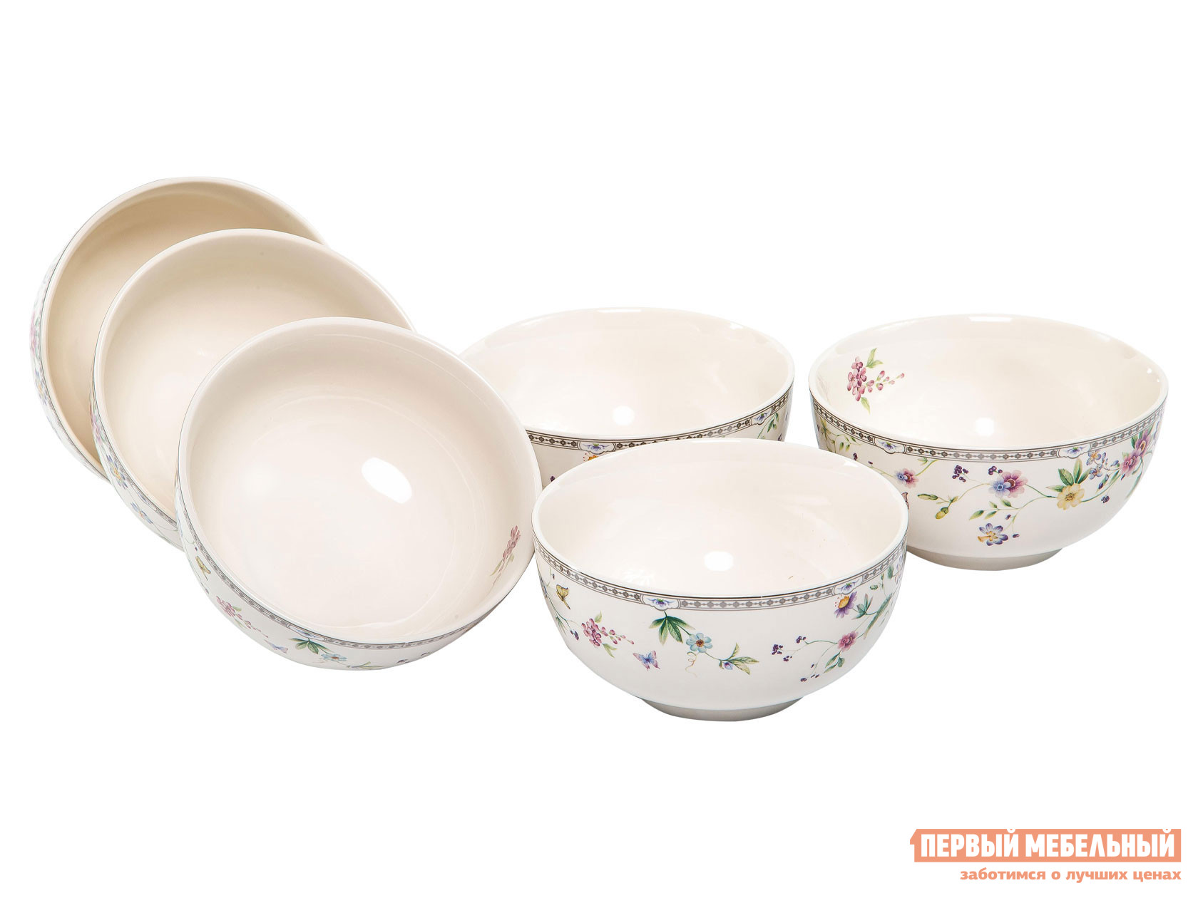 Комплект столовой посуды  Мануэла 6 предметов Белый с цветами, фарфор