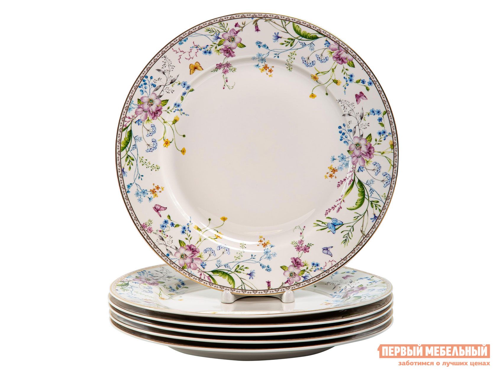 Комплект столовой посуды  Аванта 6 предметов Белый с цветами, фарфор