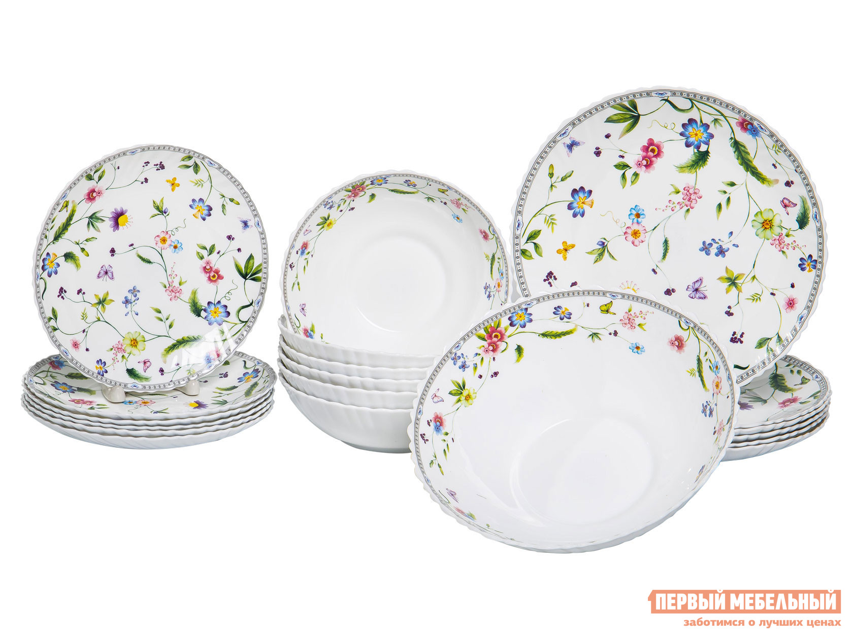 Комплект столовой посуды  Мануэла 19 предметов Белый с узором, стеклокерамика
