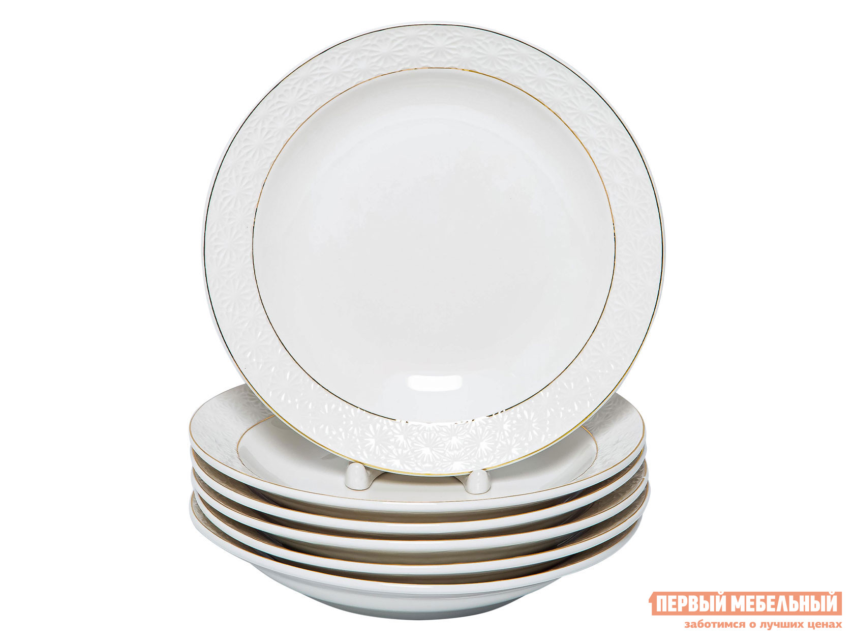 Комплект столовой посуды  Нежность 6 предметов Белый с золотом, фарфор
