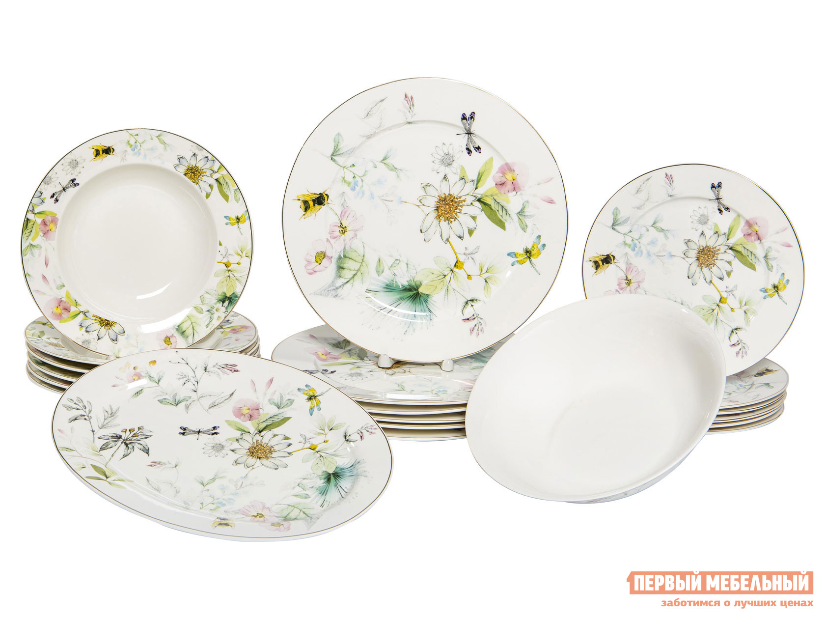 Комплект столовой посуды  Кларисса 20 предметов Белый с рисунком, фарфор