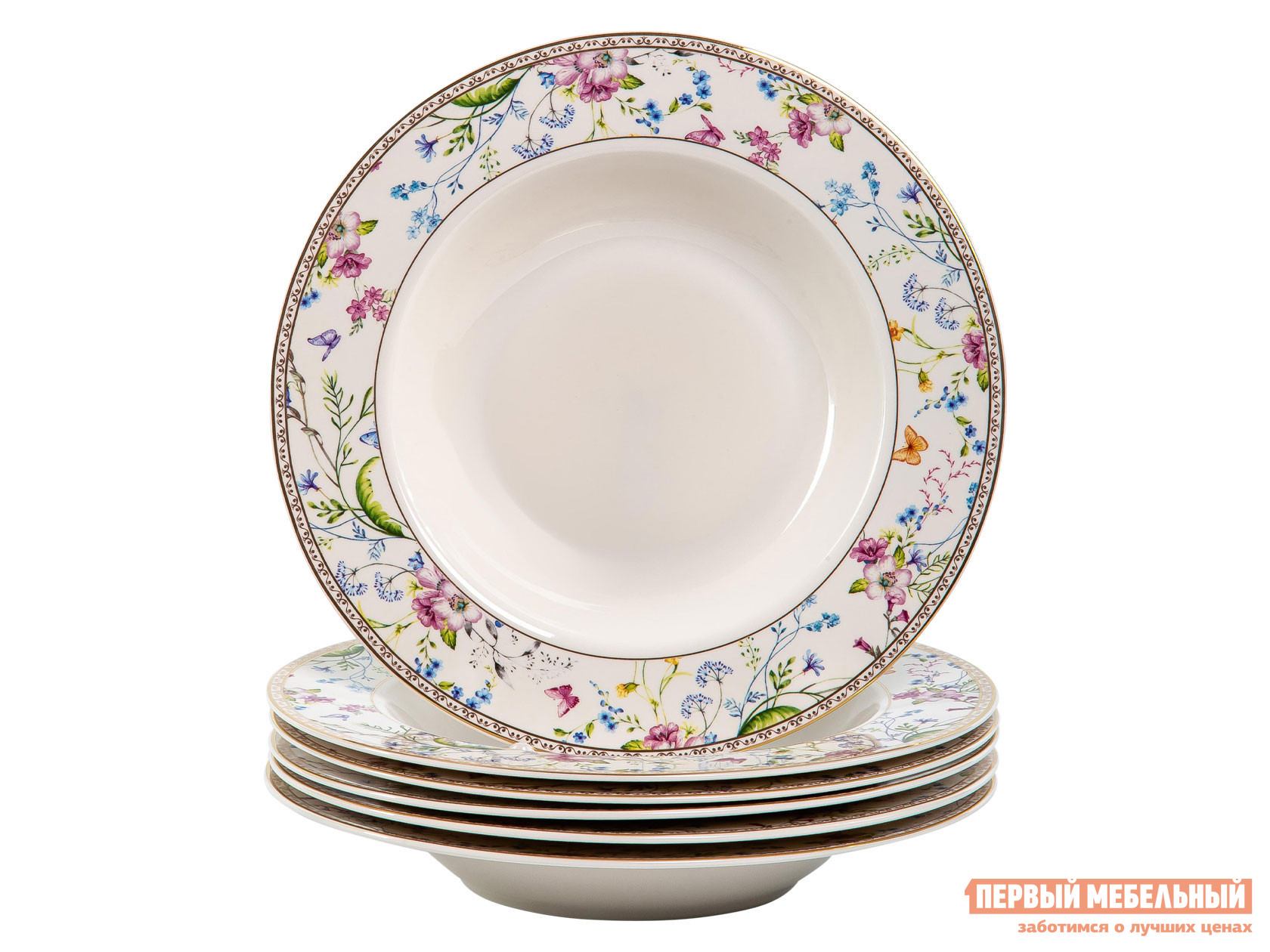 Комплект столовой посуды  Аванта 6 предметов Белый с цветами, фарфор