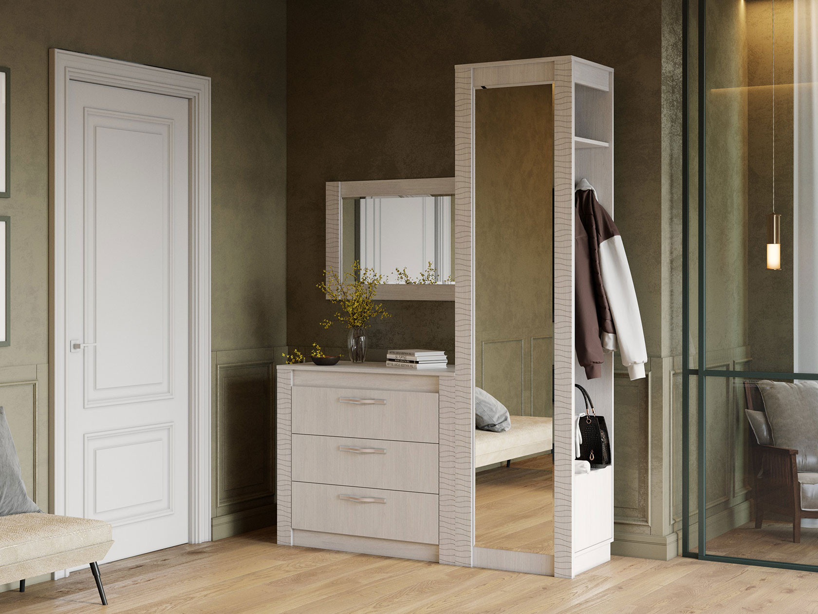 Настенное зеркало  Монако Белый ясень