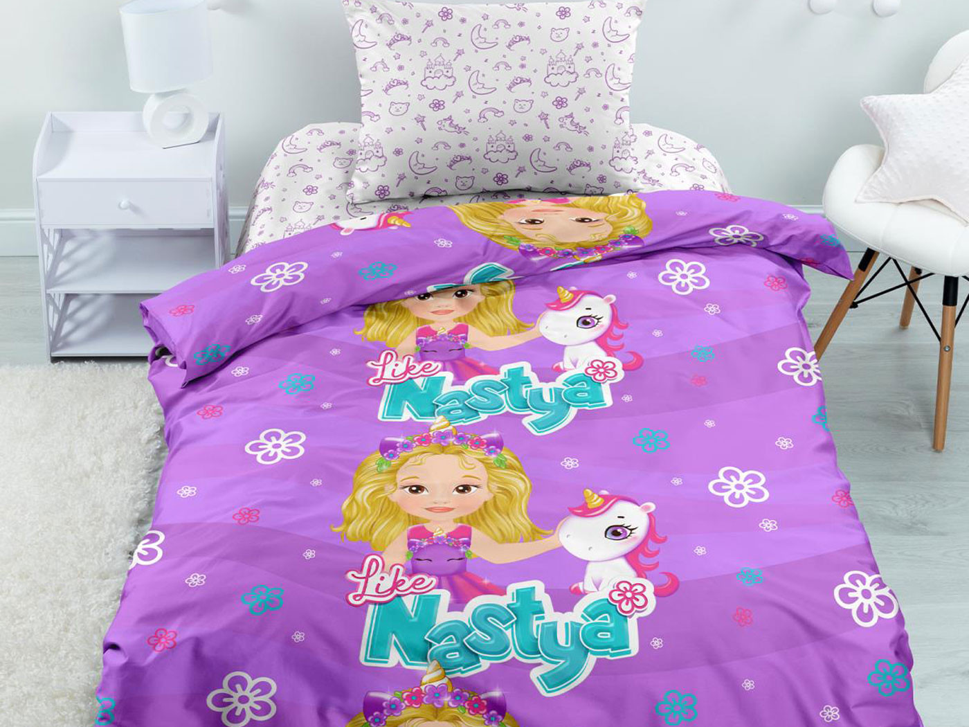 Детский комплект постельного белья  Настя и единороги Unicorn's style, поплин от Первый Мебельный