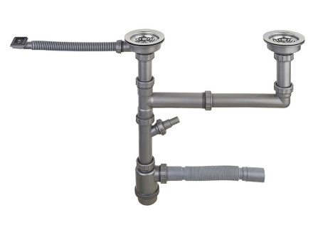 Двойной выпуск с переливом, сифоном и гофросифоном 135-170387