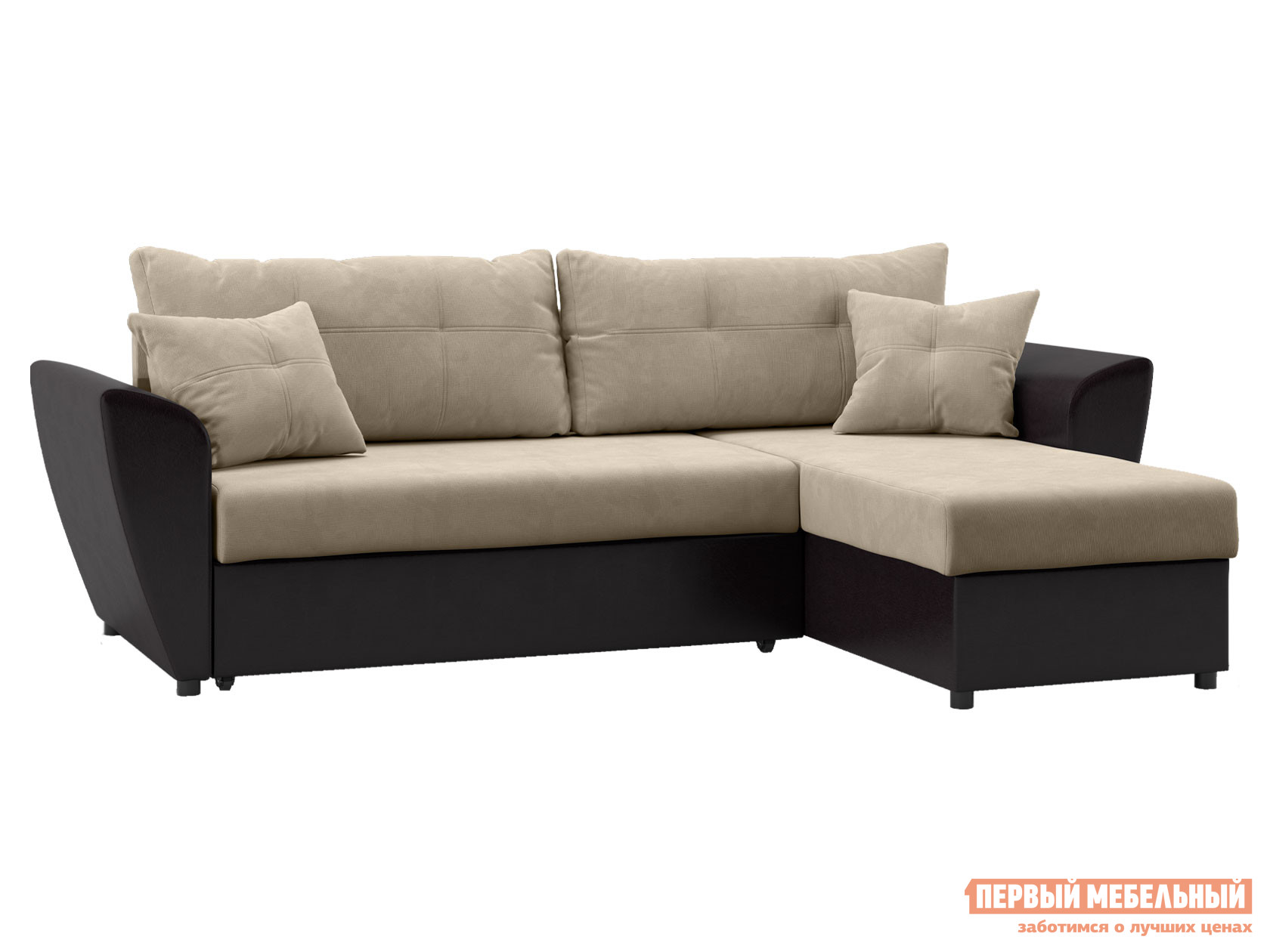 Угловой диван  Амстердам Карамель, рогожка / Темно-коричневый, экокожа