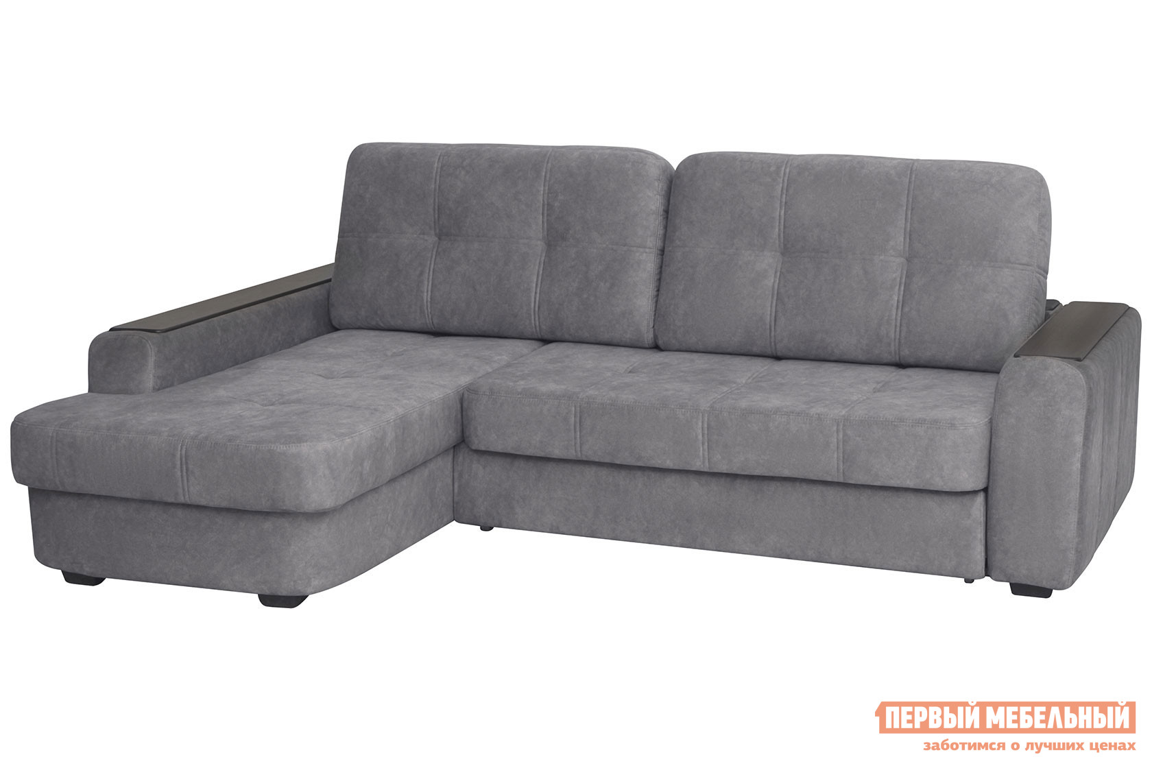 Угловой диван  Дрезден Серо-бежевый, велюр, Левая