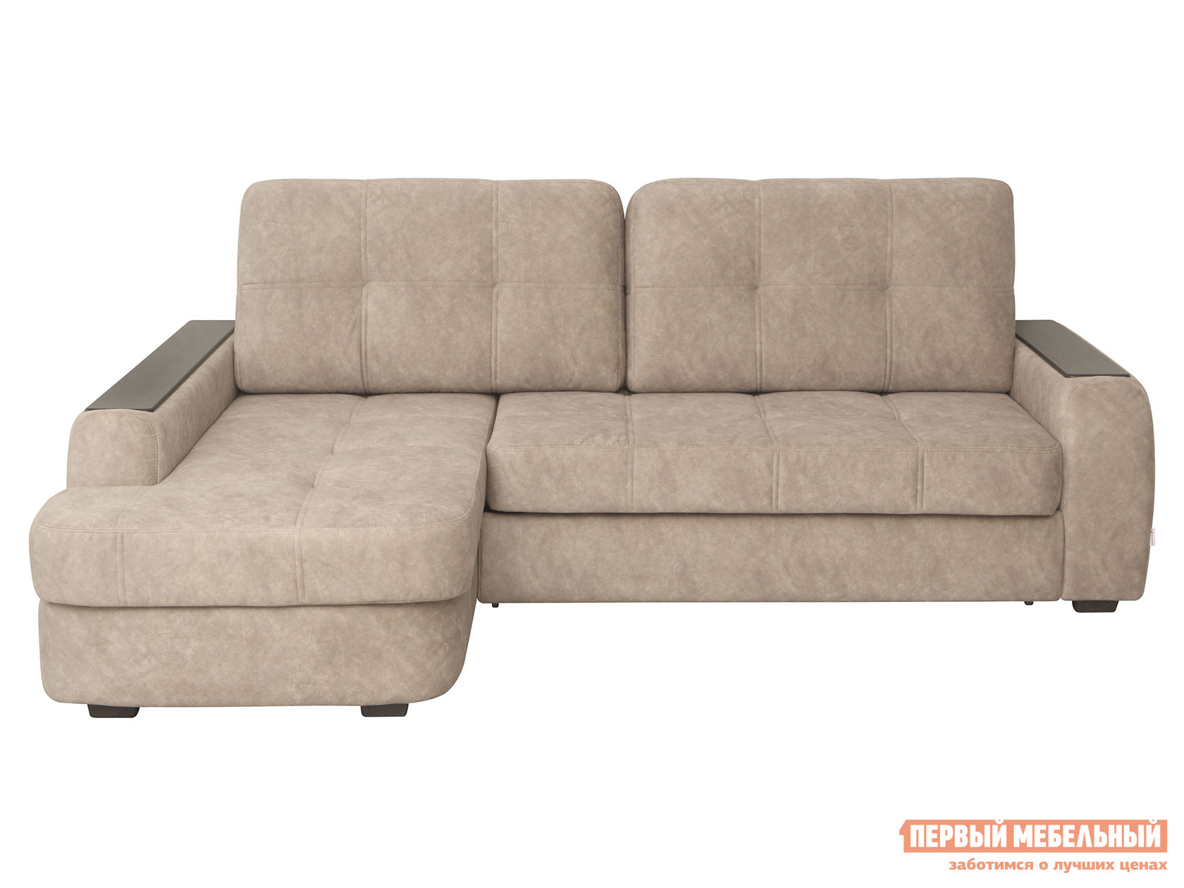 Угловой диван  Дрезден Бежевый, велюр, Левая