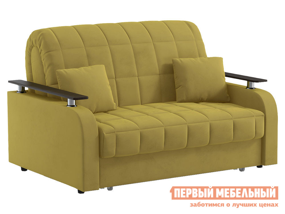 Прямой диван  Франческо Желтый, велюр, 120х200 см, Независимый пружинный блок, Без ящика