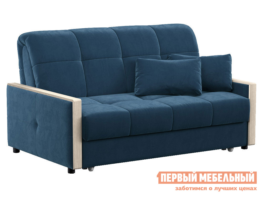 Прямой диван  Андреа Синий, велюр, 140х200 см, Независимый пружинный блок, Без ящика