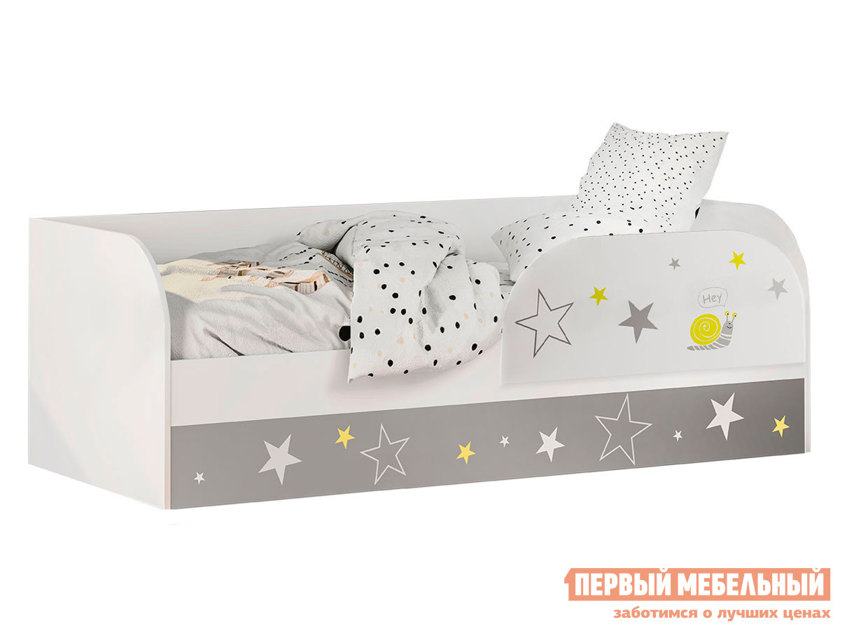 Детская кровать  Трио Кровать детская (с подъёмным механизмом) КРП-01 Белый, звездное детство, С бортиком, Без мягкой спинки, Тиффани, велюр
