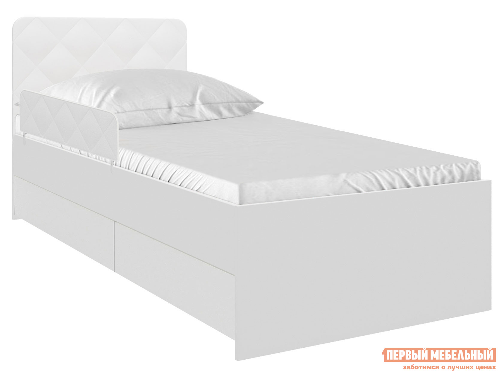 Детская кровать  Абрис С малым ограничителем и чехлом, С ящиками, Белый глянец / Белый, экокожа, 80х200 см