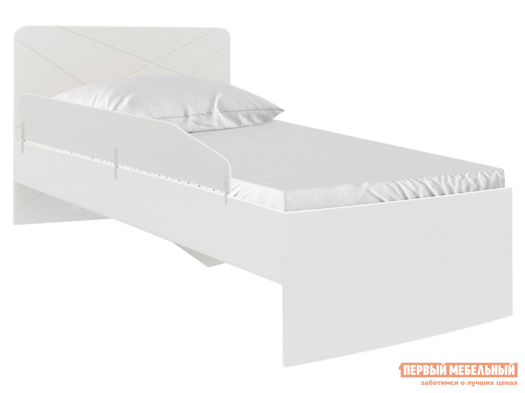 Детская кровать  Абрис С большим ограничителем, Белый глянец / Белый, Без ящиков, 80х200 см