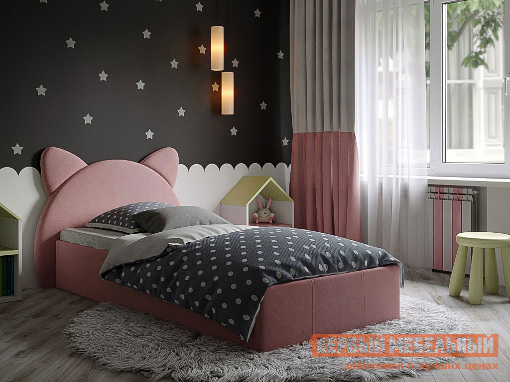 Детская кровать  Китти Розовый, велюр, 900 Х 2000 мм от Первый Мебельный