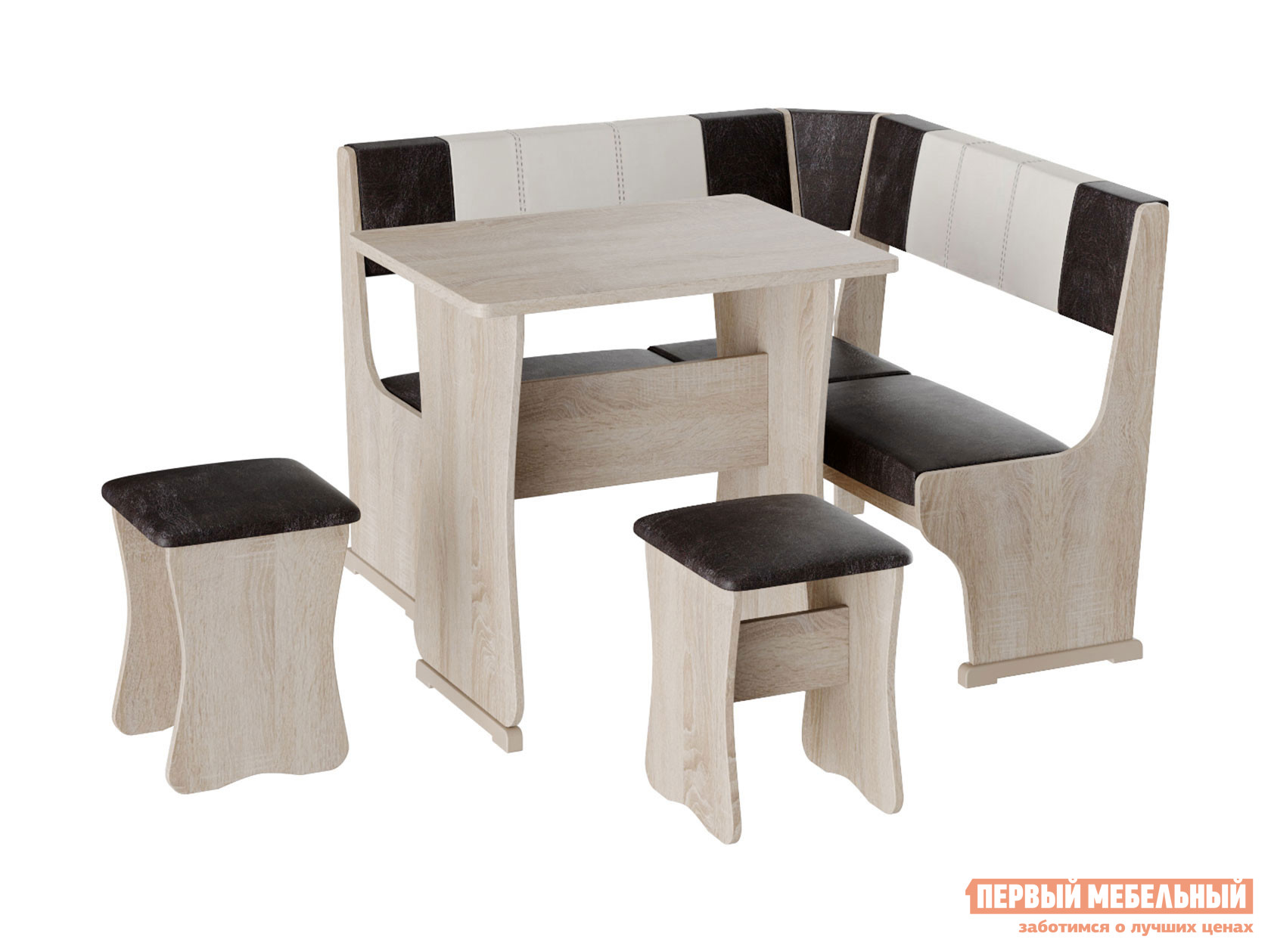 Кухонный уголок  Сити 1 Дуб / Крем, коричневый, кожзам, Малый