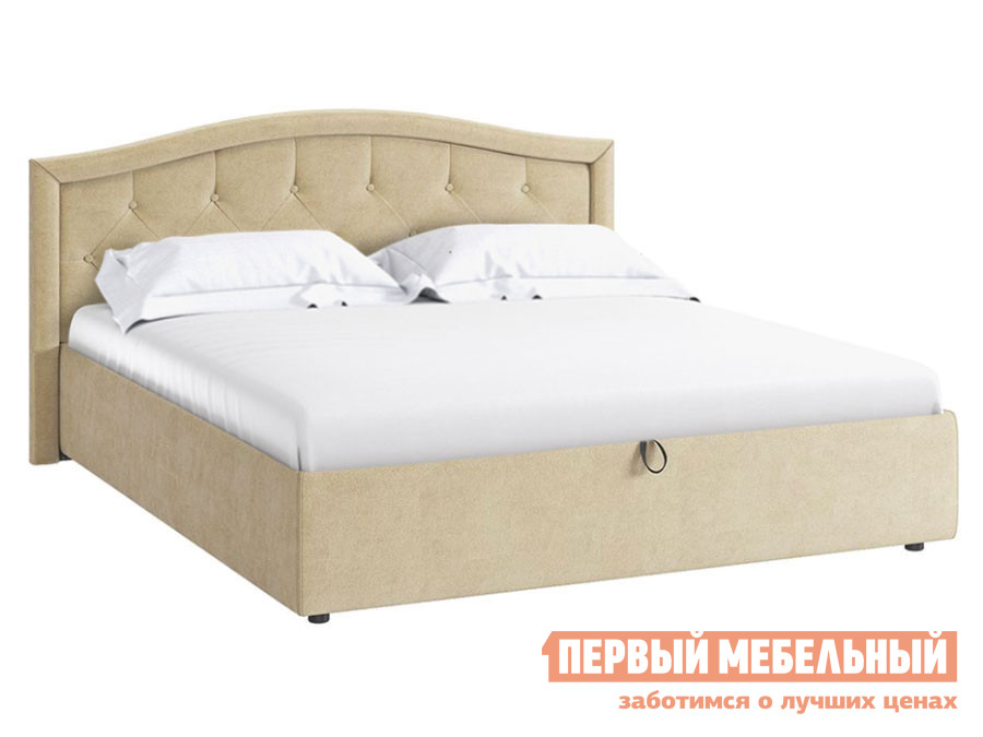 Двуспальная кровать  Верона Лайт Карамель, велюр, 140х200 см, С дном короба для белья